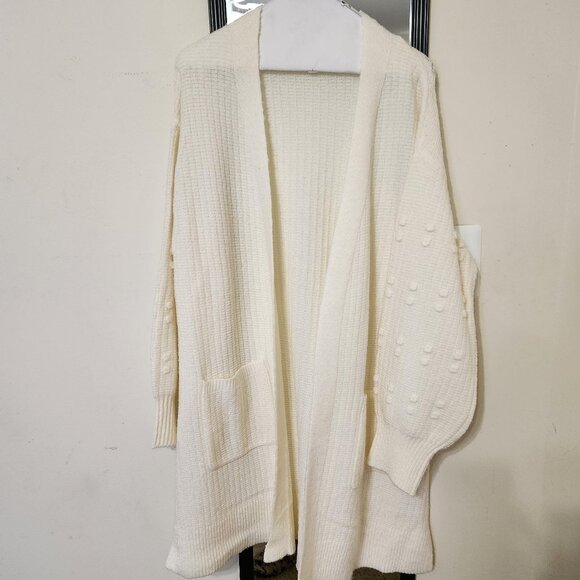 Terra Sky Popcorn Stitch Open Duster, Cream,  NWT - Picture 3 of 12